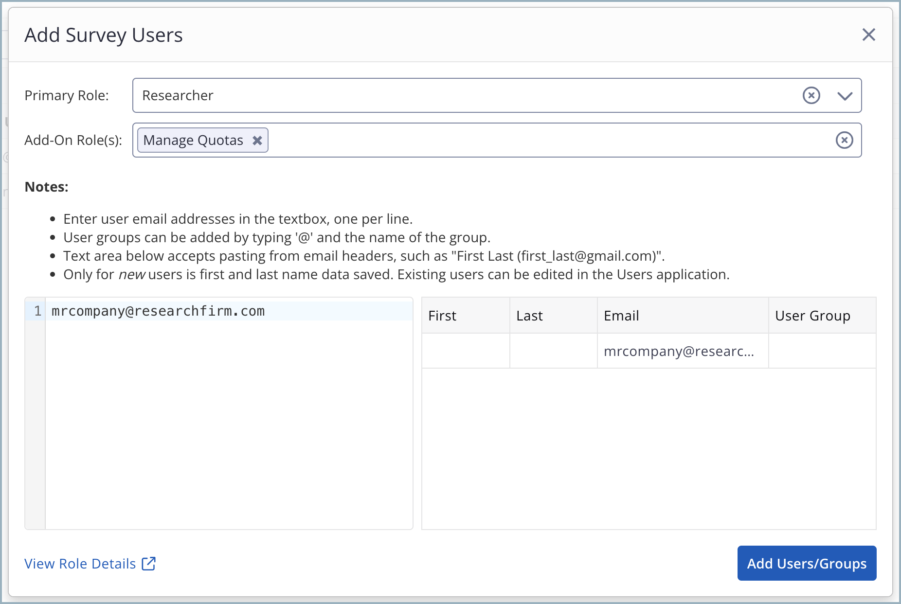 Add Survey Users popup.png